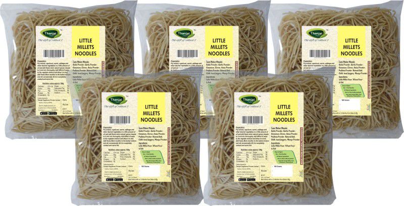 THANJAI NATURAL Noodles Little Millets 5 X 180grams (Processed with Natural Ingredients, No Preservatives) Instant Noodles Vegetarian  (5 x 180 g)