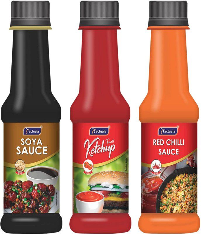 AACTUALA Pack of 3 (200g Each) Soya, Tomato Ketchup, Red Chilli Sauces  (600 g)