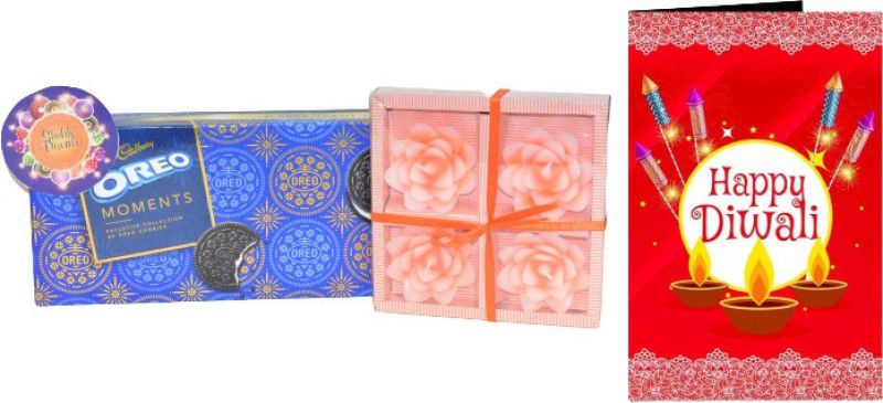 Uphar Creations Oreo Moments With Candle Set And Diwali card | Diwali Gifts| Chocolate Gifts| Combo  (Oreo Moments Chocolate Gift Box-1 | Diwali Candle Holder-1| Diwali Card-1)