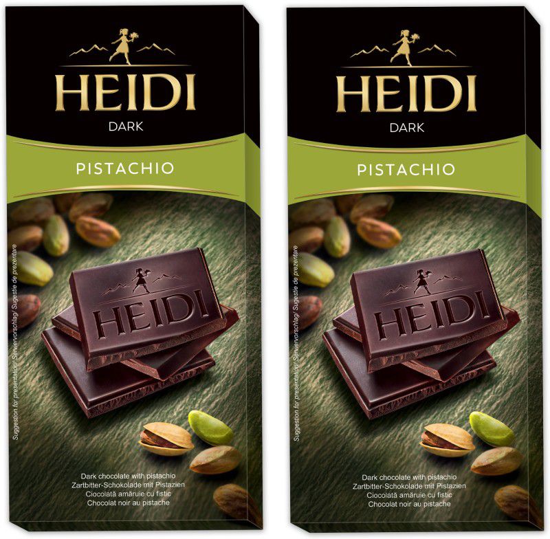 Heidi Swiss Dark Chocolate With Pistachio – 80g , 100% Veg Imported (Pack of 2) Bars  (2 x 80 g)