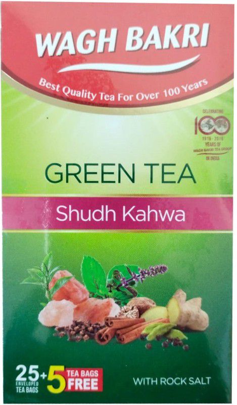 Waghbakri Shudh Kahwa Green Tea 25 + 5 Tea Bags Green Tea Bags Box  (30 Bags)
