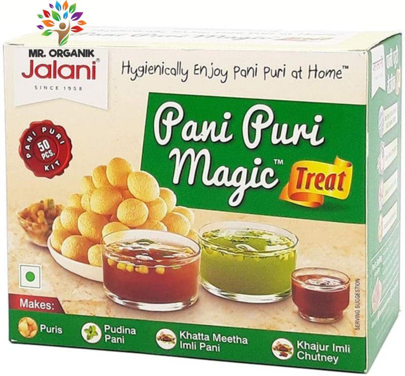 Mr Organik Instant Ready To Mix Pani Puri ( Gol Gappa ) With Pudina Pani , Khatta Meetha Pani , Imly Chutney Powder. Easy To Make Tasty Pani Puri At Home With Hygiene. 210 g
