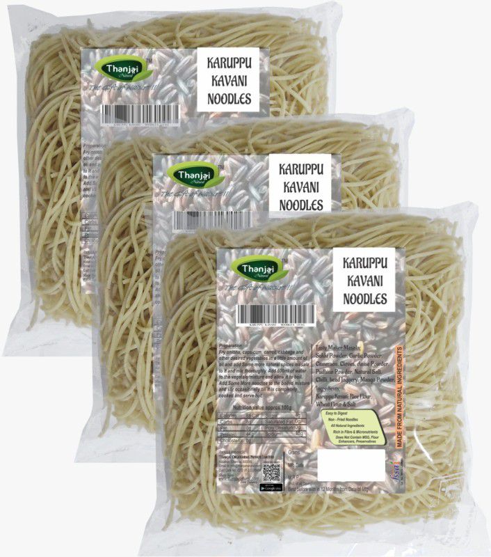 THANJAI NATURAL Karuppu Kavuni (Black Rice) Noodles 180g X 3 (540g) No Maida & No MSG | Instant Noodles Vegetarian  (3 x 180 g)