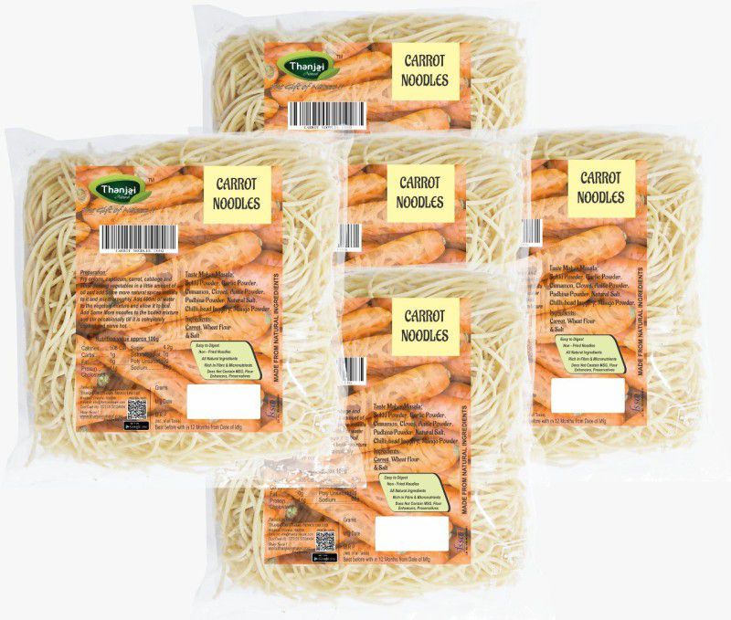 THANJAI NATURAL Carrot Noodles 180g X 5 (900g) of Natural Processed Noodles No Maida & No MSG | Instant Noodles Vegetarian  (5 x 180 g)