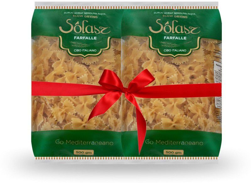 SOLASZ Farfalle Durum Wheat Pasta, 500gm Pack of 2 Combo- Traditionally Slow Dried Pasta for Indian and Italian Cooking, High Protein and Low Carbs Vegan Spaghetti Pasta, Non-GMO Pasta Farfalle Pasta  (Pack of 2, 1000 g)