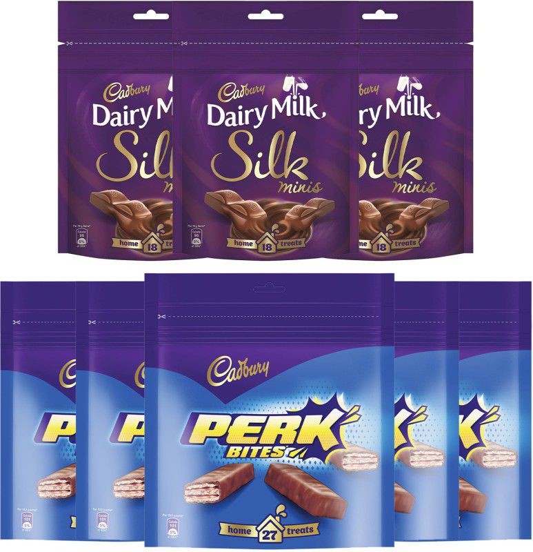 Cadbury Dairy Milk Silk Chocolate Home Treats (3 x 162 g) + Perk Chocolate Home Treats Bars (5 x 175.5 g) (Pack of 8) Bars  (8 x 0.17 kg)