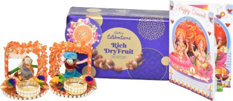 Uphar Creations Premium Rich Dryfruits Gift Box With Diwali SpecialTealight Candle Holder And Diwali card | Diwali Gifts| Chocolate Gifts| Combo  (Dairymilk Rich Dryfruits Box -1 |Diwali Card-1 | Tealight Candle Holder-1)