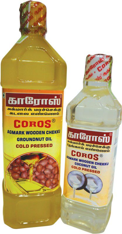 Coros oil Groundnut Oil 1L Combo with 500ml Coconut Oil Plastic Bottle  (2 x 0.75 L)