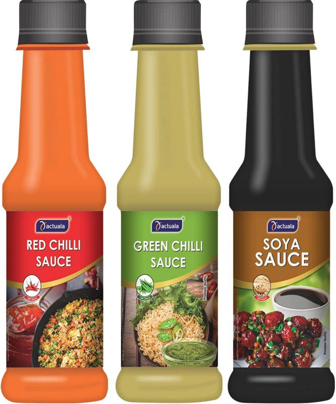 AACTUALA Pack of 3 (200g Each) Red Chilli, Green Chilli, Soya Sauces  (600 g)