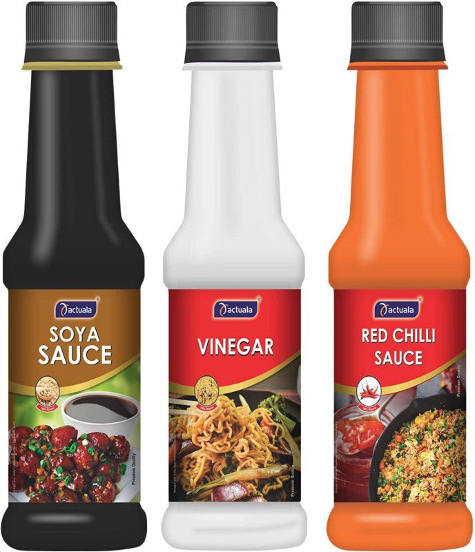 AACTUALA Pack of 3 (200g Each) Soya, White Vinegar, Red Chilli Sauces  (600 g)