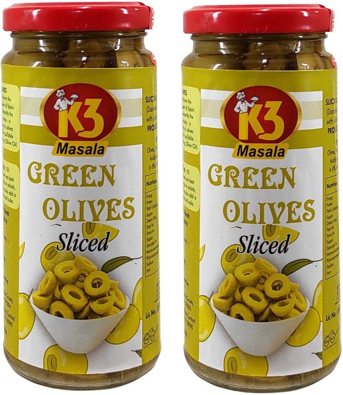 K3 Masala Green olives Sliced (230gm)(Pack of 2) Olives  (460 g, Pack of 2)