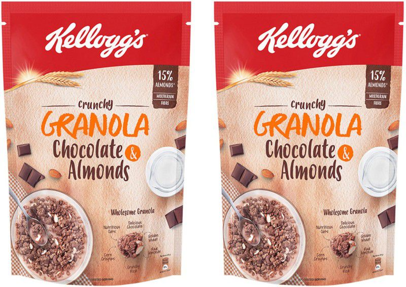 Kellogg's Granola Chocolate and Almonds, Multigrain Breakfast Cereals Pouch  (2 x 450 g)