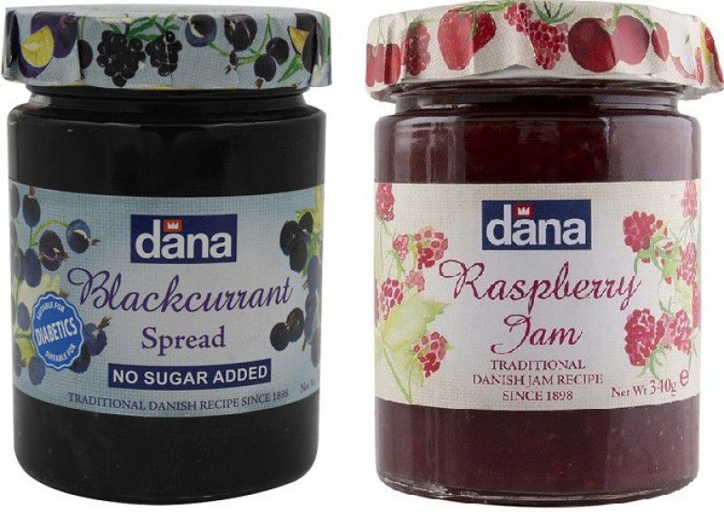 Dana Blackcurrent Spread &Raspberry Jam|315g&340g(Pack of 2)|(Imported) 680 g  (Pack of 2)