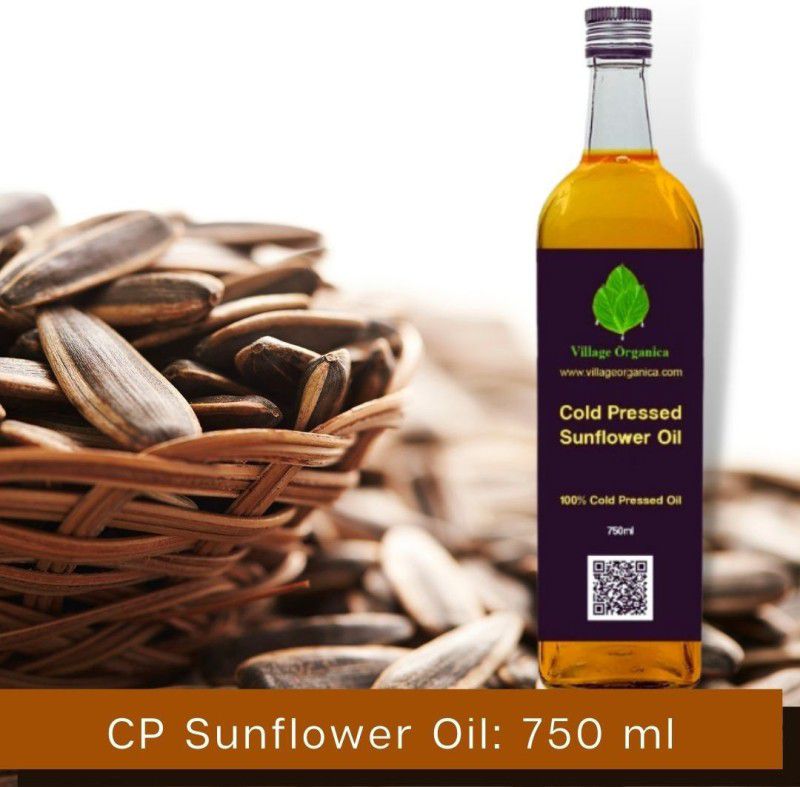 Village Organica Cold Pressed Sunflower Oil | Single Pressed from Handpicked Sunflower Seeds | Glass Bottle | (750ml) | Sunflower Oil Plastic Bottle  (750 ml)