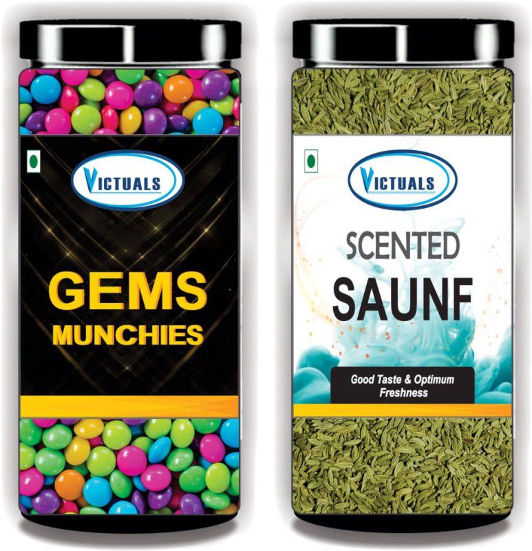 Victuals Gems & Green Barik saunf 400gm ( combo Pack ) | Mouthfrehner | Mukhwas | Truffles  (2 x 200 g)