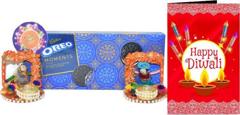 Uphar Creations Oreo Moments With Diwali SpecialTealight Candle Holder And Diwali card | Diwali Gifts| Chocolate Gifts| Combo  (Oreo Moments Chocolate Gift Box-1 | Diwali Candle Holder-1| Diwali Card-1)