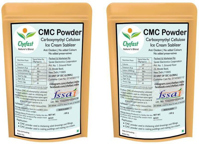Chefast CMC Powder (Carboxymethyl Cellulose) 200gm for Making Soft, Smooth and Creamy Ice Creams , Anti Caking and Instant Cake Premixes Pack of 2 (100 gm Each) Carboxymethyl Cellulose (CMC) Powder  (2 x 100 g)
