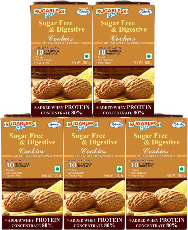 Sugarless Bliss Sugar Free & Digestive Cookies - Ginger &Cinnamon -5x100g-Half the Price Of Murray Cookies  (500, Pack of 5)