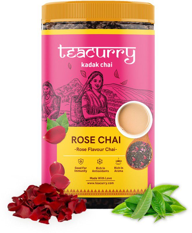 TEACURRY Rose Chai - Rose Flavored Tea for Immunity, Skin Glow, Stress Rose Tea Tin  (100 g)