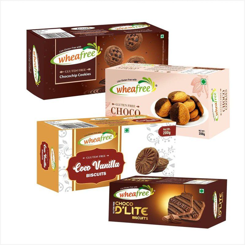 Wheafree Gluten Free-Choco D'Lite 100g,Choco Chip200g,Coco Vanilla 200g,Choco Cookies200g Cookies  (700 g, Pack of 4)