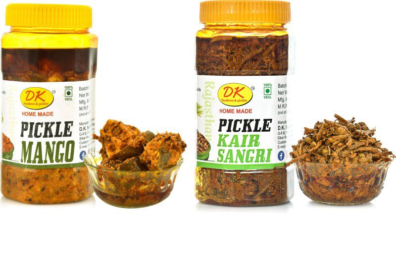 D.K. Namkeen & Pickles 2 in 1 Combo Pack of Rajasthani Mango + Kair Sangri Pickle Raw Mango(Kairi), Tenti Pickle  (2 x 450 g)