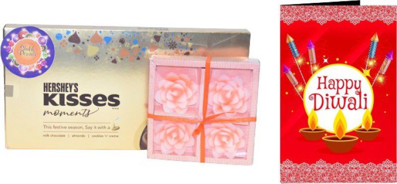 Uphar Creations Delicious Hershey's Kisses Gift Pack With Candle Set And Diwali card | Diwali Gifts| Chocolate Gifts| Combo  (Hershey's Kisses Gift Pack-1 | Diwali Card-1| Diwali Candle Holder-1)
