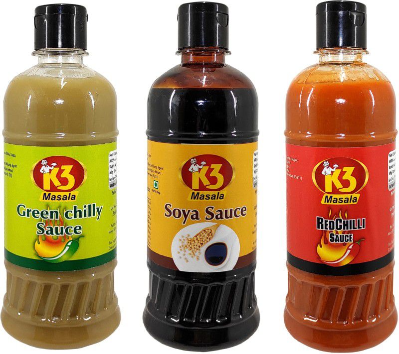 K3 Masala Soya Sauce (500ml),red Chilli Sauce (500ml),Green Chilli Sauce (500ml) (Pack of 3) Sauce  (3 x 500 ml)
