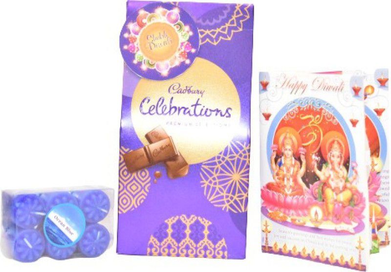 Uphar Creations Diwali Celebrations Gift Hamper With Blue Ocean Candle Set And Diwali card | Diwali Gifts| Chocolate Gifts| Combo  (Dairymilk Celebration Premium Gift Pack-1| Diwali Card-1| Diwali Candle Holder-1)