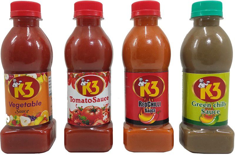 K3 Masala vegetable Sauce (200gm),Green Chilli Sauce (200gm),Red Chilli Sauce (200gm),Tomato Sauce (200gm)(Pack of 4) Sauce Mix  (4 x 200)