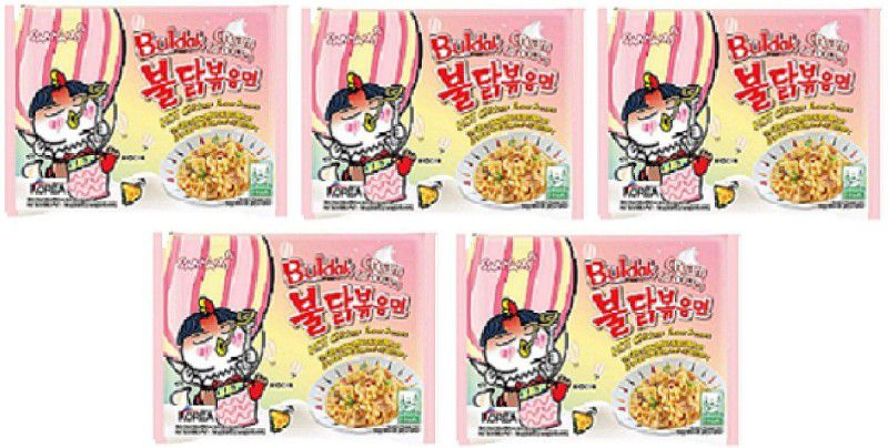 Samyang Buldak Cream Carbonara Hot Chiken Flavor Ramen Stir-Fired Noodle 140gm*5Pack (Pack of 5) (Imported) Instant Noodles Non-vegetarian  (5 x 140 g)
