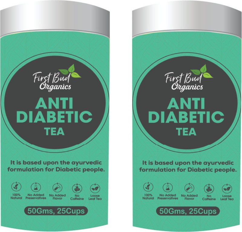First Bud Organics Anti Diabetic Tea 50 g |Tea for diabetes 50 GM Herbal Tea Bags Tin  (2 x 100 g)
