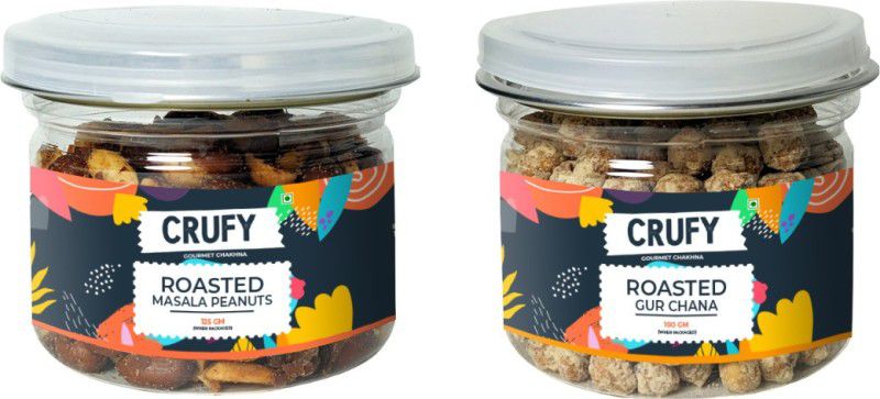 CRUFY Snacks Combo of 2|100% Roasted Masala Peanuts 125gm|Roasted Gur Chana 100gm  (2 x 112.5 g)