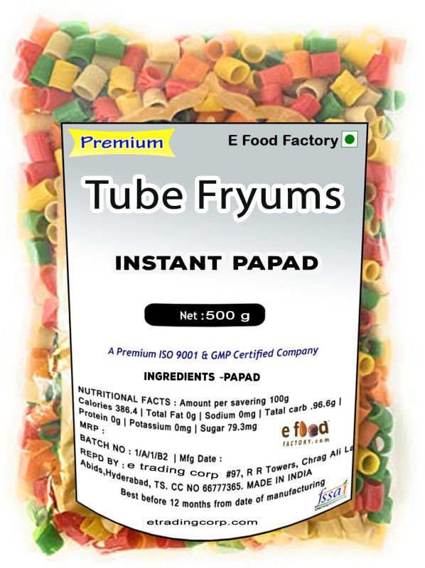 E Food Factory 500 Gm Mini Multicolor Tube Fryums in Pouch Fryums 500 g