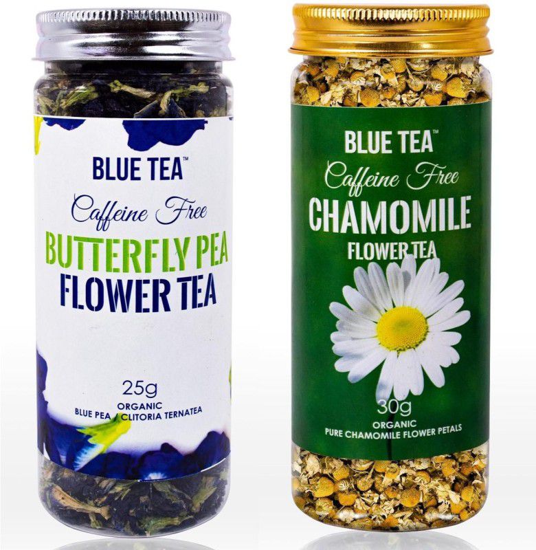 BLUE TEA Butterfly Pea Flower - 25g and Chamomile Flower Tea - 30g Combo Pack | 55g - 100 cups Chamomile Herbal Tea Plastic Bottle  (2 x 27.5 g)