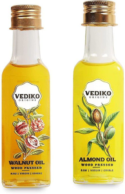 Vediko Origins Combo 100 ML Walnut Oil + 100 ML Almond Oil - 100% Pure Cold Pressed Edible Oil Almond Oil Glass Bottle  (2 x 100 ml)