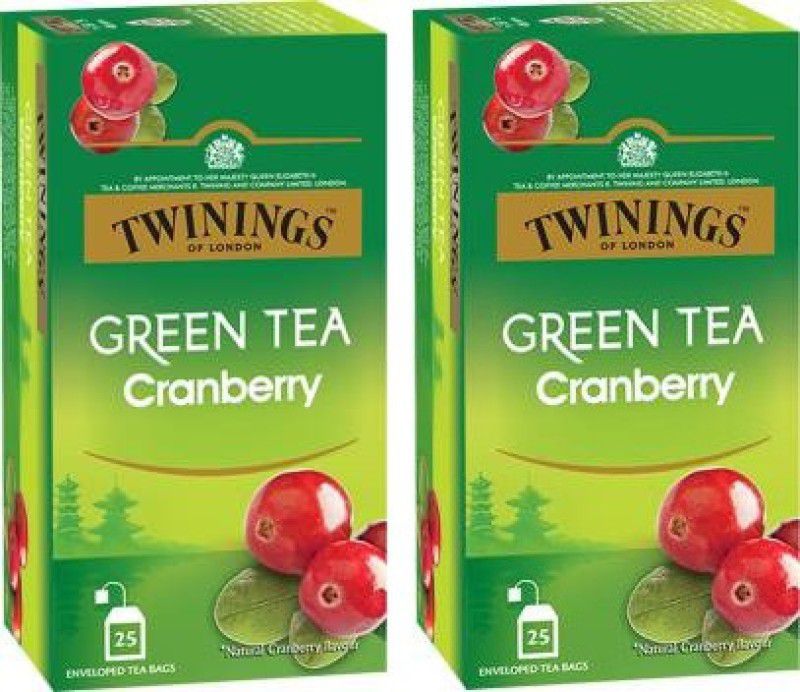 TWININGS Green Tea Cranberry Combo 25tb Cranberry Green Tea Bags Box  (2 x 25 Bags)