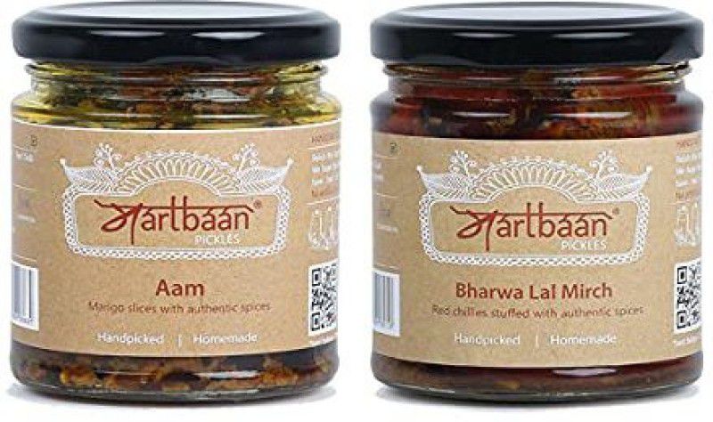 MARTBAAN Bharwa Lal Mirch Achar Red Chilli Pickle 175g |Mango Pickle 150g Pack of 2 Green Chilli, Mango Pickle  (2 x 162.5 g)