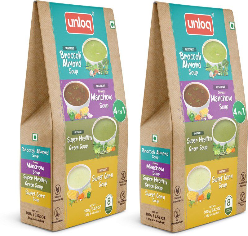 unloq Broccoli Almond, Chinese Manchow, Super Healthy, Corn, Instant Soup, (2*100g)  (Pack of 2, 200 g)