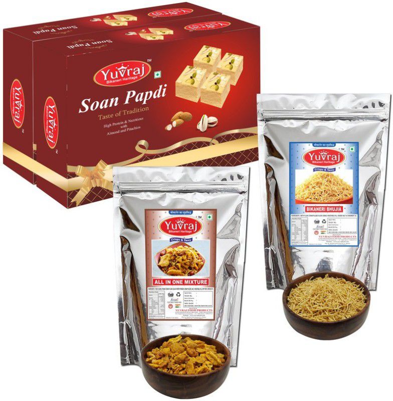 Yuvraj Food Product Festive Sweets and Namkeen Combo (1600gm) Pack Of 4 Combo  (1600gm)