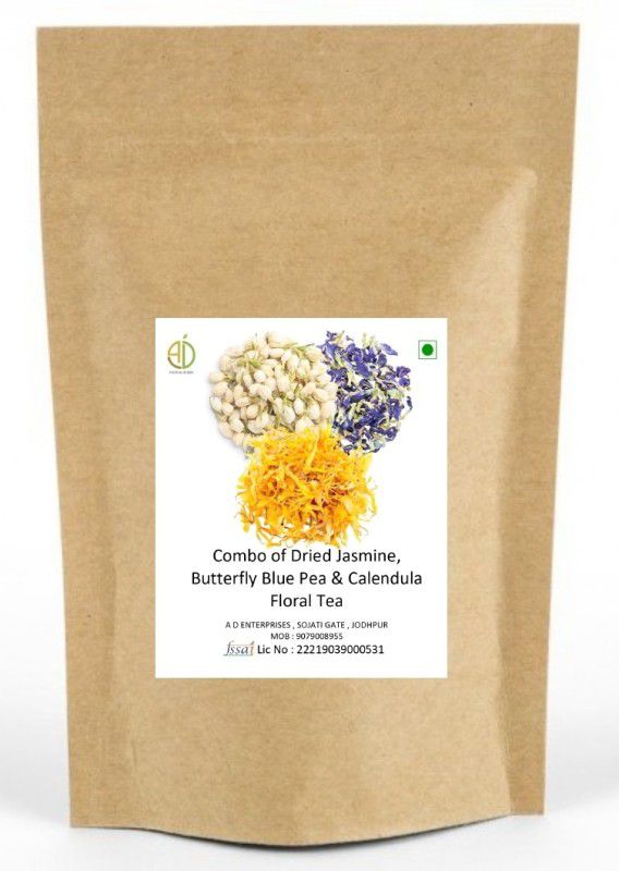 A D FOOD & HERBS Combo Of Dried Jasmine & Butterfly & Calendula for Tea Blends each of 50 Gms Herbal Tea Pouch  (50)