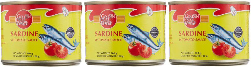 Golden Prize Sardine in Tomato Sauce, 200gm Each - Pack of 3 Sea Foods  (600 g, Pack of 3)