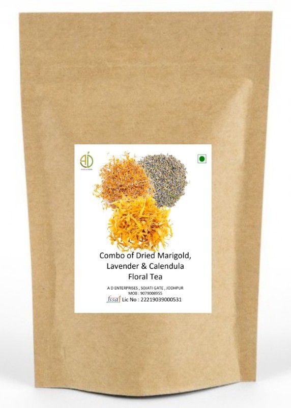 A D FOOD & HERBS Combo Of Dried Marigold & Lavender & Calendula for Tea Blends each of 50 Gms Herbal Tea Pouch  (50)
