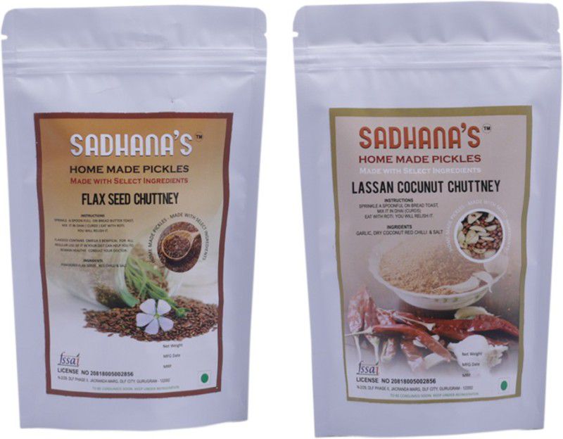sadhana's Authentic Home-Made Flax Seeds & Garlic Coconut Cutney Combo Chutney Powder  (2x100 g)