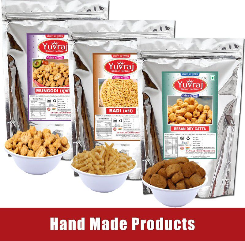 Yuvraj Food Product Handmade Moong Badi & Mangodi & Besan Dry Gatta  (3 x 333.33 g)