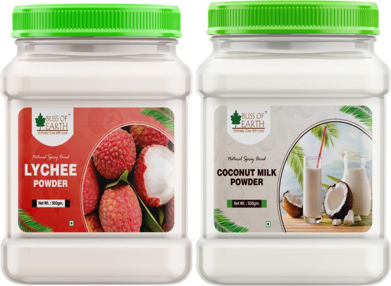 Bliss of Earth 500gm LYCHEE (litchi) Powder + 500gm Coconut Milk Powder Natural Spray Dried  (1 kg, Pack of 2)