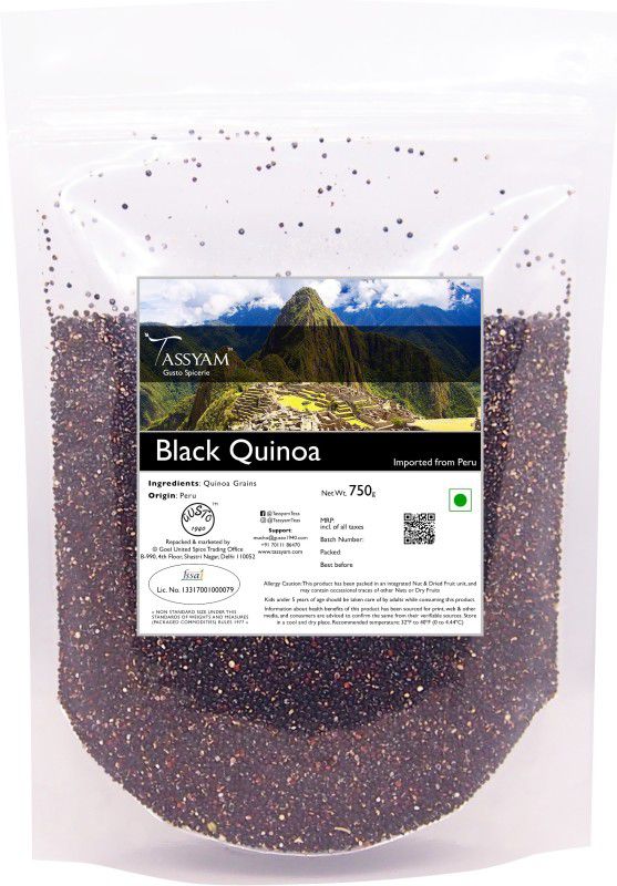Tassyam Gluten Free Peruvian Black Quinoa Grain, 750g Pouch | Imported from Peru Quinoa  (750 g)