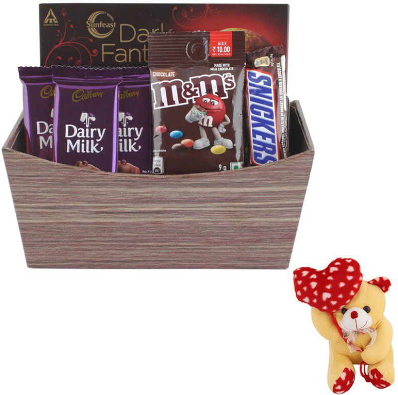 SurpriseForU Chocolate Loaded Basket For Family, Relatives, Friends Gift With Heart Teddy Bars  (269 g)