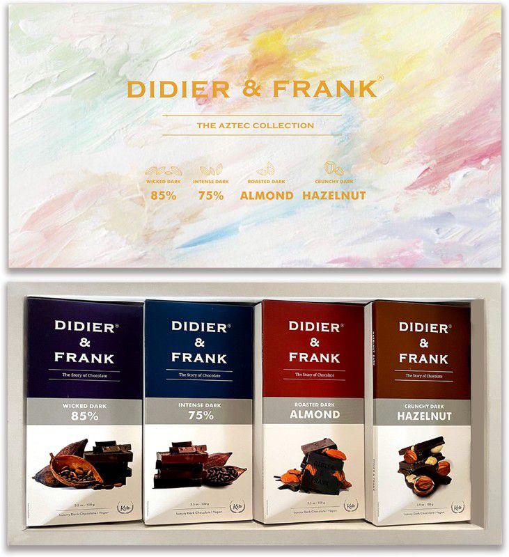 Didier & Frank Chocolate Dark Gift Box, 100g x 4 (85%, 75%, Almond, Hazelnut) Bars  (4 x 100 g)