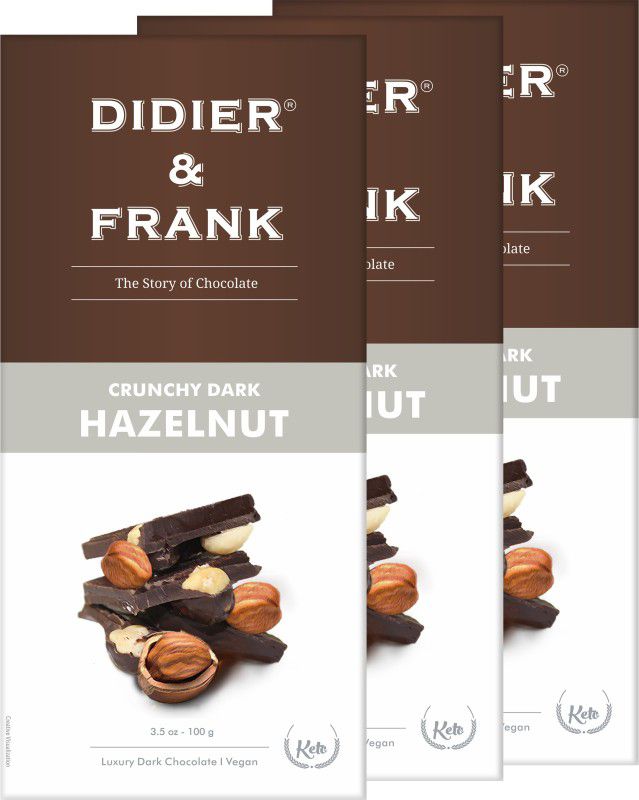 Didier & Frank Crunchy Hazelnut Dark Chocolate 100g, Pack of 3 Bars  (3 x 100 g)