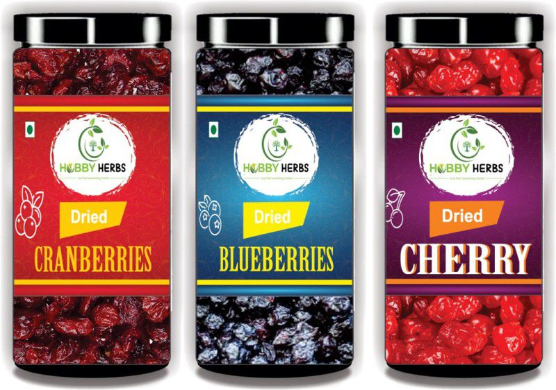 Hobby Herbs Dried Blueberries , Cranberries & Cherry 600gm Dried Fruits Combo (Pack of 3) | Cranberries, Blueberry, Cherries  (3 x 200 g)